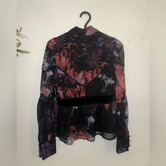Ted Baker Black Floral Sheer Blouse - Picture 4 of 14